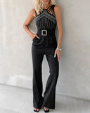 Multi Strap Sleeveless Rhinestone Bootcut Jumpsuit