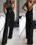 Multi Strap Sleeveless Rhinestone Bootcut Jumpsuit