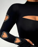 Beaded Decor Cutout Long Sleeve Top