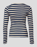 Striped Buttoned Round Neck Ribbed Top