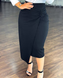 Ruched Buckled Asymmetrical Hem High Waist Bodycon Skirt