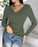 Notch Neck Built in Bra Ruched Waist Top