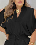 Cold Shoulder Drawstring Shirred Romper