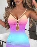 Ombre High Slit Hollow Out Bodycon Dress