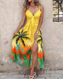 Ombre Tropical Print Tied Detail Maxi Dress