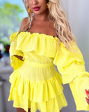 Off Shoulder Ruffles Layered Romper