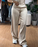 2 Piece Thick Strap Button Front Slim Fit Tank Top High Waist Wide Leg Pants Casual Outfit Set