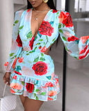 Floral Print Ruffles Layered Dress