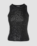 Allover Sequin O neck Sleeveless Tank Tops Slim Fitted Shirt