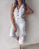 Striped Asymmetrical Vest Top & Cuffed Pants Set