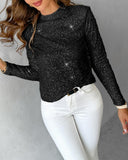 Mock Neck Allover Sequin Top