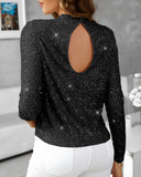 Mock Neck Allover Sequin Top