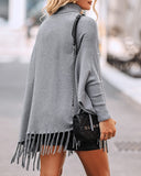 High Neck Batwing Sleeve Rhinestone Decor Tassel Design Knit Sweater