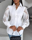 Lantern Sleeve Eyelet Embroidery Top