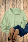 Smoke Green Quarter Zip Stand Neck Kangaroo Pocket Sweatshirt