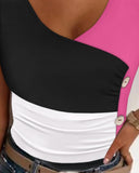 Colorblock Button Detail Tank Top