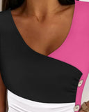 Colorblock Button Detail Tank Top