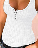 Halter Buttoned Chain Decor Ribbed Tank Top