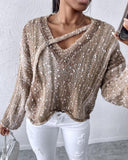 Ombre V Neck Contrast Sequin Drop Shoulder Knit Sweater