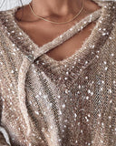 Ombre V Neck Contrast Sequin Drop Shoulder Knit Sweater