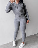 Long Sleeve Cable Knit Hooded Sweater & Pants Set