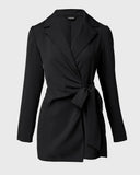 Notched Collar Tied Detail Wrap 2 in 1 Blazer Romper