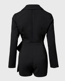 Notched Collar Tied Detail Wrap 2 in 1 Blazer Romper