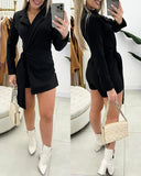 Notched Collar Tied Detail Wrap 2 in 1 Blazer Romper