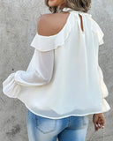 Pearls Decor Ruffles Cold Shoulder Top