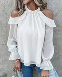 Pearls Decor Ruffles Cold Shoulder Top