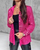 Allover Sequin Button down Long Sleeve Shirt Top