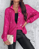 Allover Sequin Button down Long Sleeve Shirt Top