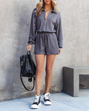 Stand Collar Long Sleeve Zip Up Drawstring Waist Romper