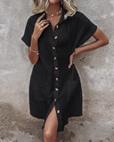 Buttoned Pocket Design Casual Shirt Dress