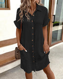 Buttoned Pocket Design Casual Shirt Dress