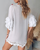 Tribal Embroidery Pom Pom Crochet Lace Casual Dress