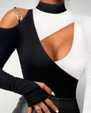 Rhinestone Hollow Out Cold Shoulder Top