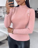 High Neck Knit Sweater Fleece Lined Front Button Basic Layering Soft Thermal Top