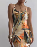 Marble Print U Neck Sleeveless Maxi Skims Dress
