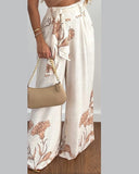 Floral Print Tied Detail Wide Leg Pants