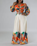 Colorblock V Neck Wide Leg Jumpsuit With Belt