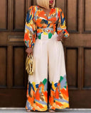 Colorblock V Neck Wide Leg Jumpsuit With Belt