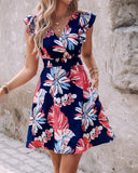 Floral Print Ruffle Hem Casual Dress