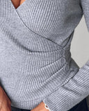 V Neck Ruched Side Button Decor Slim Fit Knit Sweater