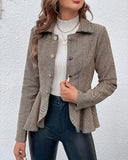 Striped Button Front Ruffle Hem Slim Fit Blazer Coat