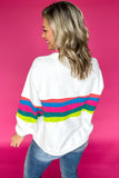 White Plus Size Colorful Striped Drop Shoulder Loose Sweatshirt