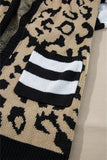 Black Stripe Sleeve Leopard Print Open Front Cardigan With Pockets