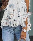 Floral Print Ruffle Hem Split Sleeve Top