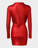 Cowl Neck Long Sleeve Ruched Mini Party Bodycon Dress