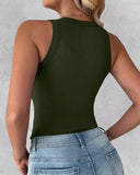 2 Pack Round Neck Thick Strap Racerback Ribbed Tank Slim Fit Tops without Bra Pads